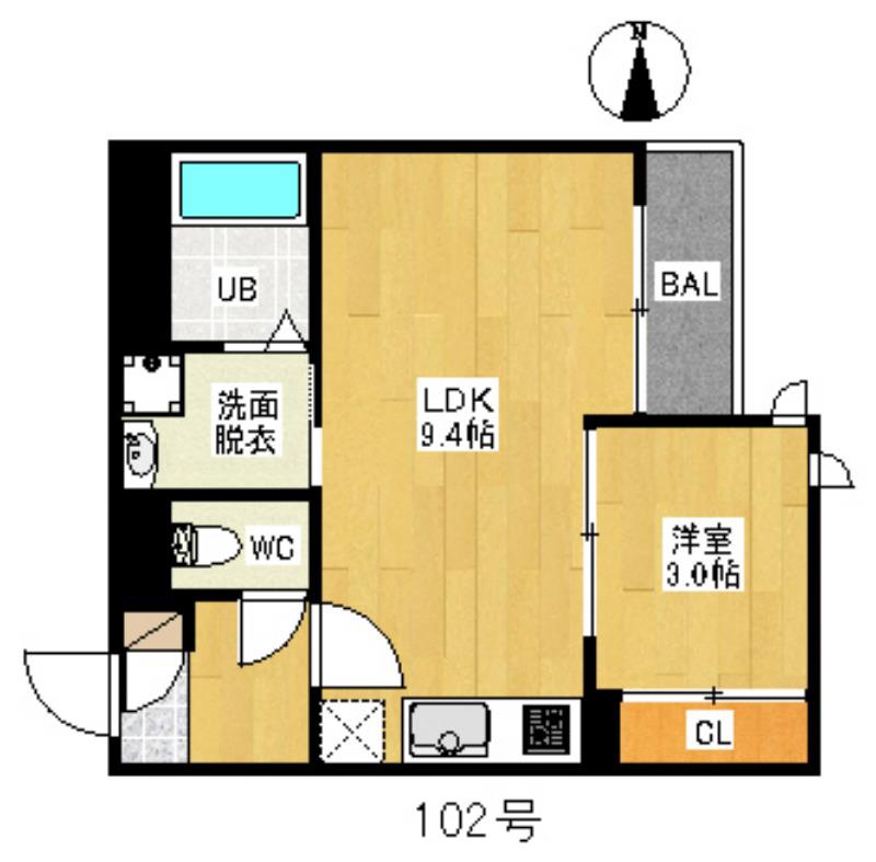 GRANDTIC グランソレイユ別府(1LDK/1階)の間取り写真