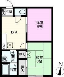 パインブルックB(2DK/2階)の間取り写真