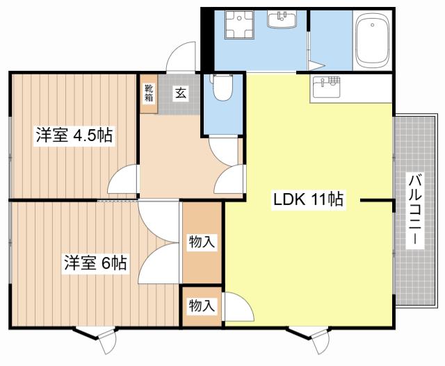 アークヒルズ大藪(2LDK/2階)の間取り写真