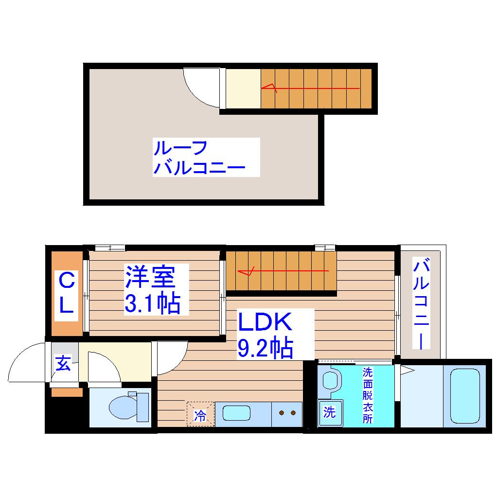 GRANDTIC LA LUNA(1LDK/2階)の間取り写真