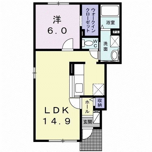 ベルメゾン 中鈴蘭II(1LDK/1階)の間取り写真