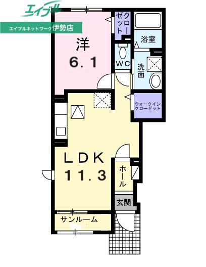 KUKUNA A(1LDK/1階)の間取り写真