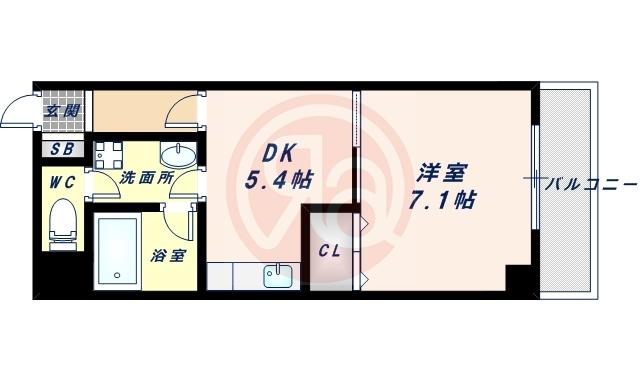 エスペランス田辺(1DK/5階)の間取り写真