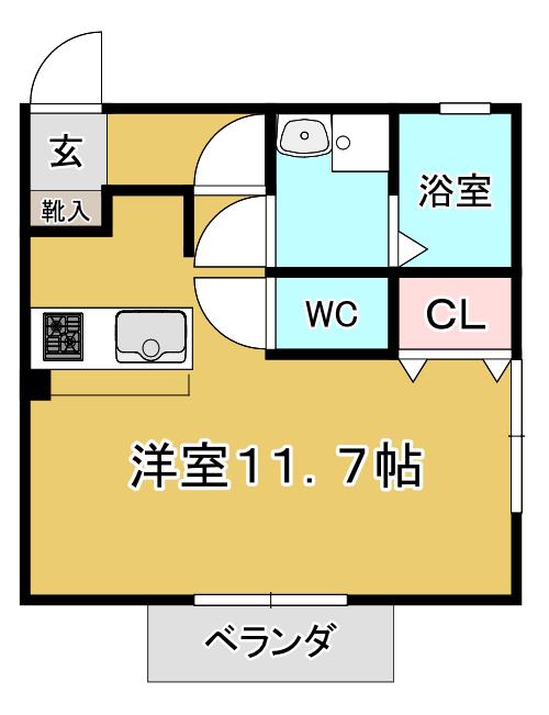 ソレイユ上杉(ワンルーム/2階)の間取り写真