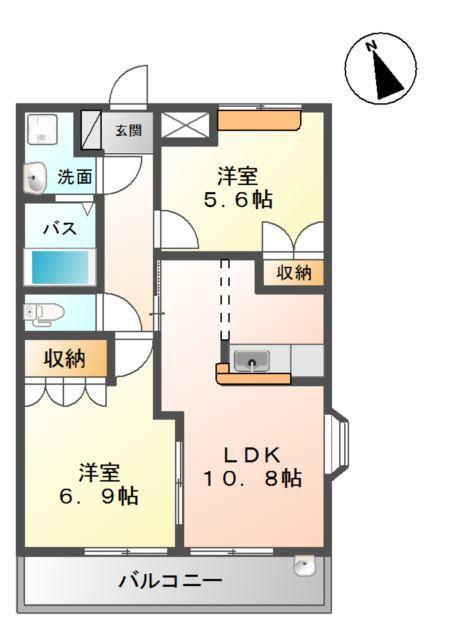 ベル・グラース(2LDK/2階)の間取り写真