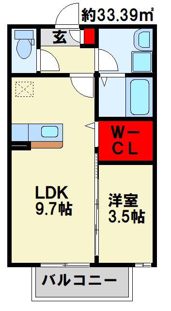 メゾン ラフィーネ B棟(1LDK/2階)の間取り写真