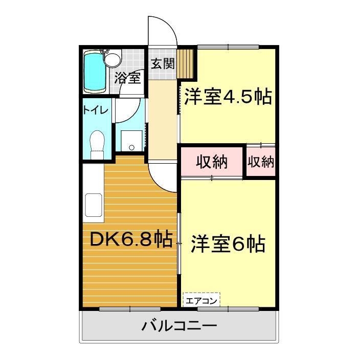 東萩ニューハイツNO.1(2DK/2階)の間取り写真