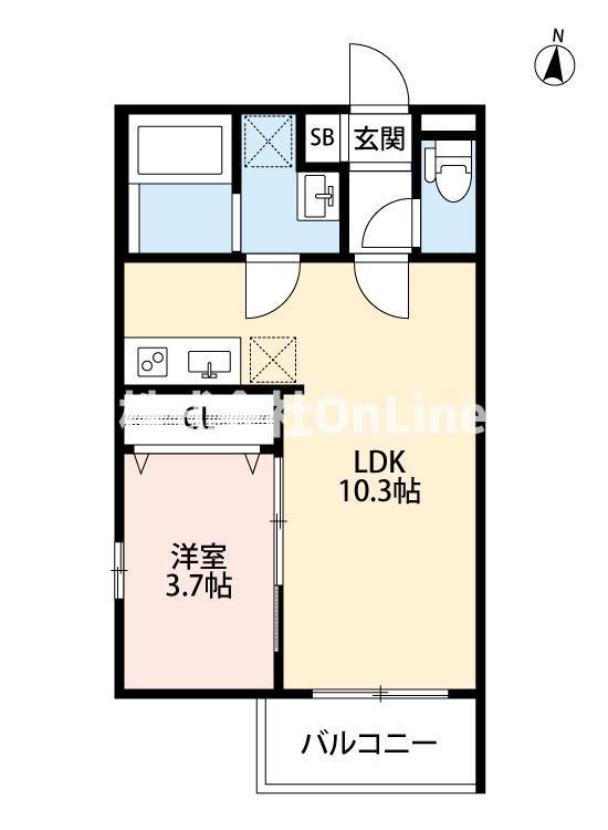 TATERUAPARTMENT加美鞍作2丁目A棟(1LDK/3階)の間取り写真