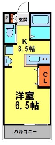 フェリーチェヒルC(1K/2階)の間取り写真