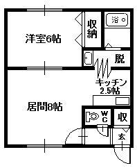 ダイヤハイツ錦町17(1LDK/2階)の間取り写真