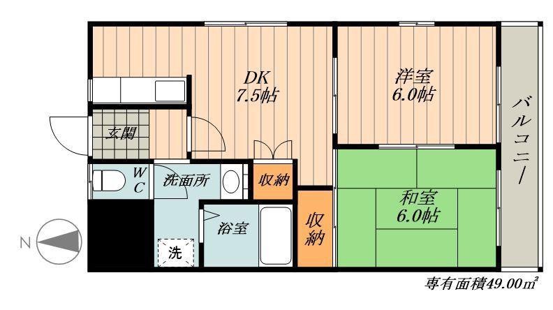 メイプルハイツ(2DK/2階)の間取り写真