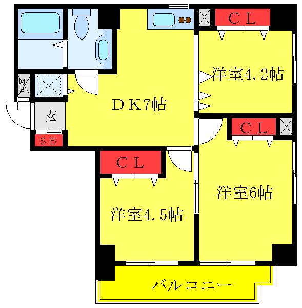 アジュール南大塚(3DK/1階)の間取り写真