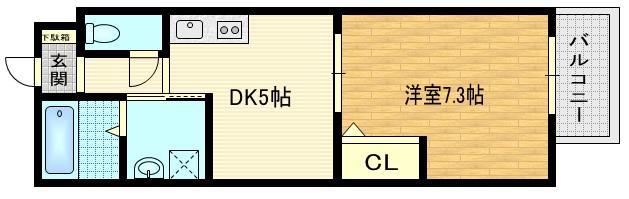 サクシード西院(1DK/2階)の間取り写真