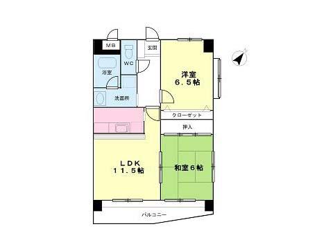 プラティーク杉の入(2LDK/3階)の間取り写真