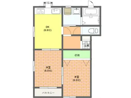 ユニテック西原(2DK/2階)の間取り写真