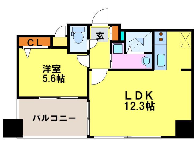 アクタス渡辺通パークシティ(1LDK/6階)の間取り写真