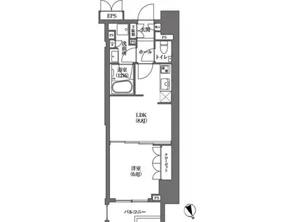 HAMACHO APARTMENTS(1LDK/10階)の間取り写真