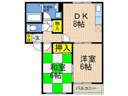 メゾン ラ ボーテ(2DK/1階)の間取り写真