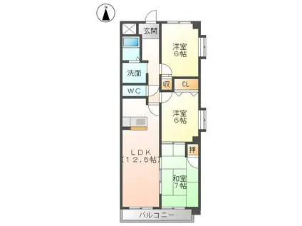 カーサ長良パーク(3LDK/6階)の間取り写真