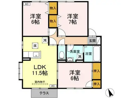 シェリールSUN B(3LDK/1階)の間取り写真