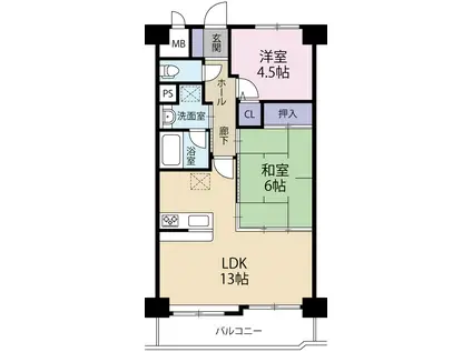シティフロント北仙台(2LDK/7階)の間取り写真