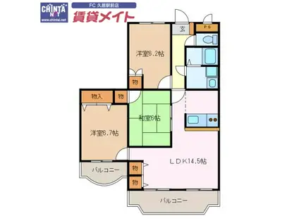 中川ファーストマンションV(3LDK/4階)の間取り写真