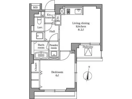 レジディア千鳥町(1LDK/4階)の間取り写真