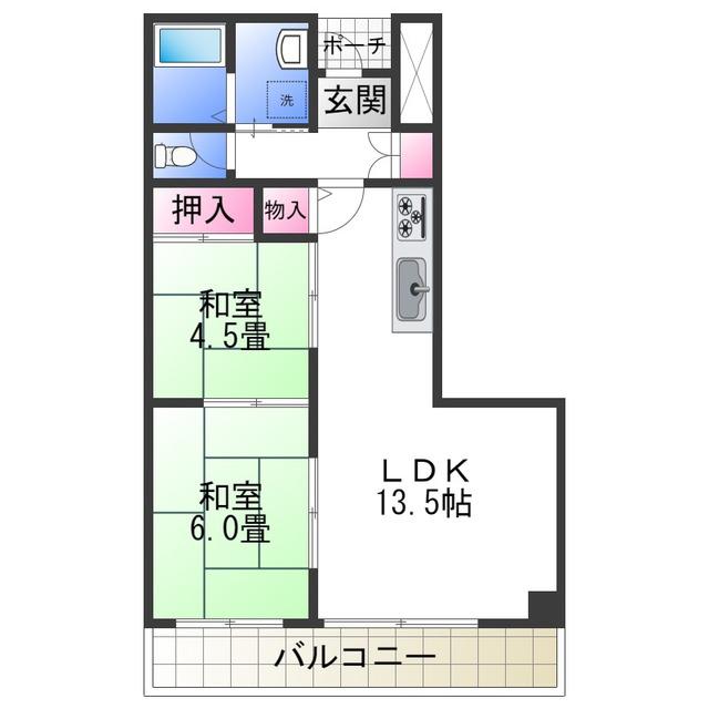 メルクマール・深阪(2LDK/3階)の間取り写真