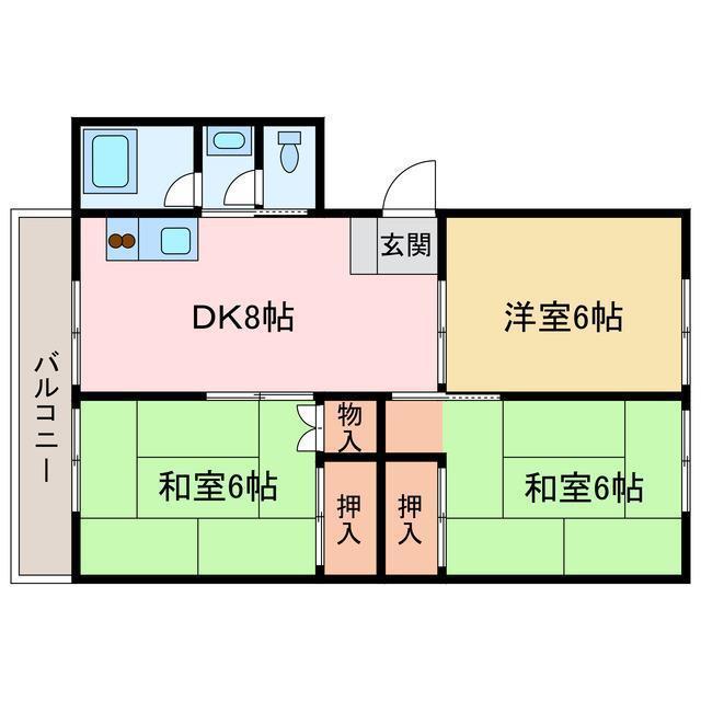 ベルコート七宝台(3DK/2階)の間取り写真