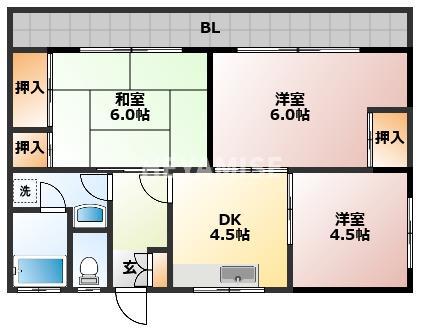 グランドマンション(3DK/6階)の間取り写真