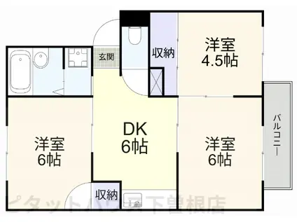 プレジール遠藤(3DK/2階)の間取り写真