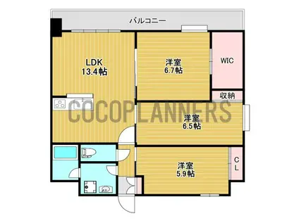 ヒルクレスト水前寺(3LDK/2階)の間取り写真