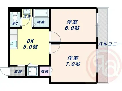 クレール針中野(2DK/2階)の間取り写真