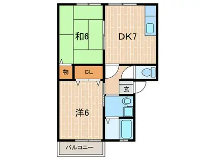 リヴェール・ヴィラ(2DK/1階)の間取り写真