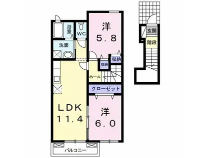レイクヒルズ II(2LDK/2階)の間取り写真