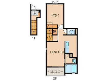 スカイリーフ(1LDK/2階)の間取り写真