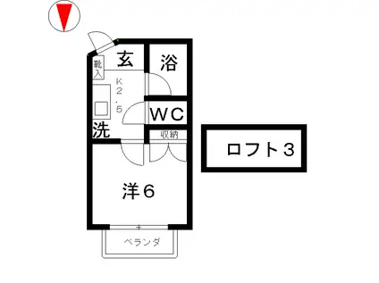 プルミエK(1K/2階)の間取り写真