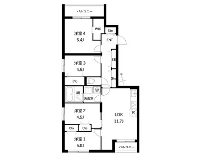 COEUR BLANC西荻窪 クールブラン西荻窪(4LDK/5階)の間取り写真