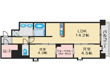 DRAW上本町(2LDK/14階)の間取り写真