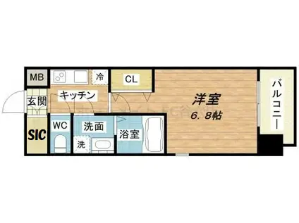 レジュールアッシュ玉造(1K/8階)の間取り写真