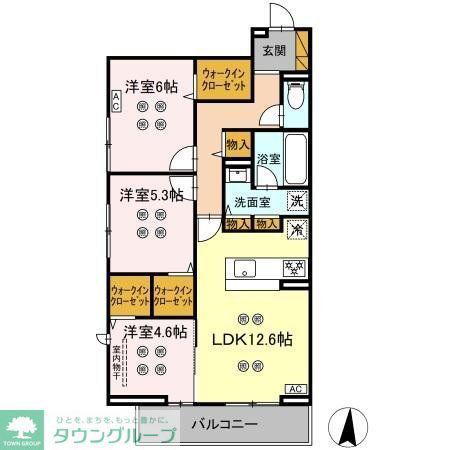 ローテ ベルク(3LDK/3階)の間取り写真