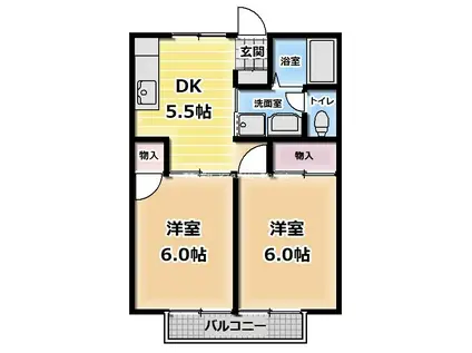 フラット・サンフラワー(2DK/1階)の間取り写真