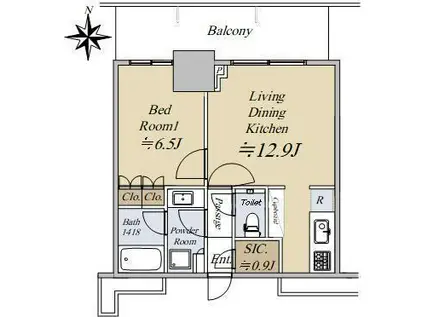 大崎駅西口F南地区市街地再開発(1LDK/9階)の間取り写真