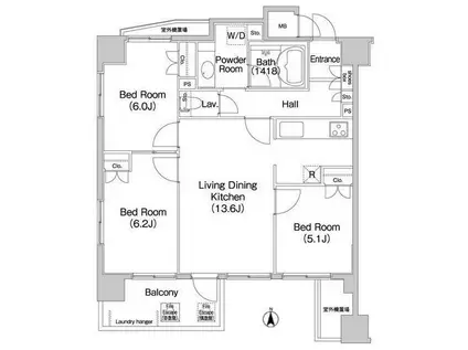 パス横浜新子安(3LDK/5階)の間取り写真
