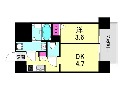 ソルテラス阿波座ウィズ(1DK/6階)の間取り写真