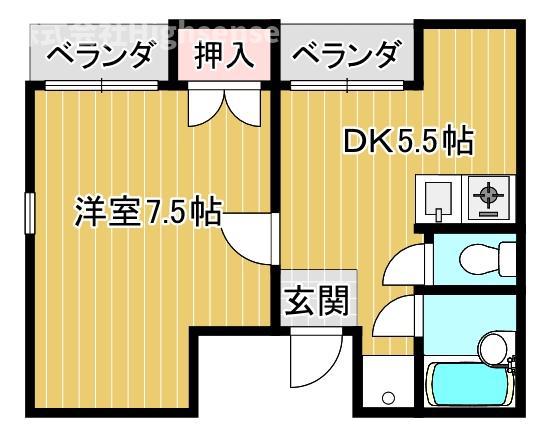 ゴトーハイツ高殿(1DK/3階)の間取り写真