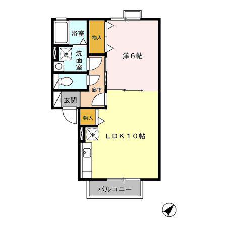メルベーユ尾崎(1LDK/2階)の間取り写真