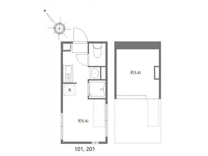 コラゾン(ワンルーム/2階)の間取り写真