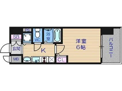 プレサンス上町台東平(1K/3階)の間取り写真