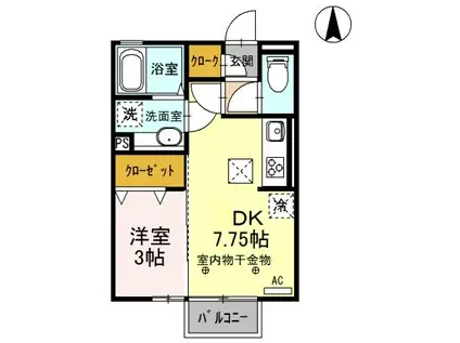 ROSEMARY/MARIGOLD/FREESIA FREESIA(1DK/1階)の間取り写真